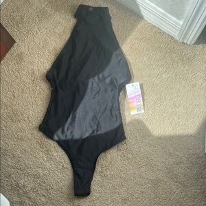 Black Open Back Thong One Piece bodysuit/leotard